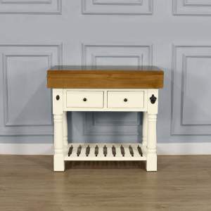 Butchers Block Kitchen Island - Heavy Top - French Ivory Colour - 2 Drawers