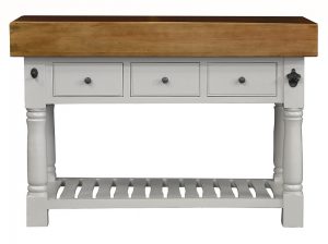 Butcher Block Kitchen Island with Three Drawers - Grey Colour