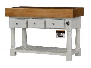 Butcher Block Kitchen Island with Three Drawers - Grey Colour