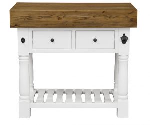 Butchers Block Kitchen Island - Heavy Top - 2 Drawers  in French White Colour