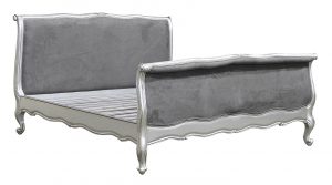 French Moulin Silver Bed with Grey Upholstery