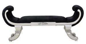 Versailles Silver Vendome Stool with Black Satin Upholstery
