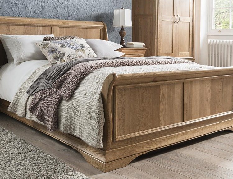 Solid Oak Sleigh Bed 5ft Kingsize, Oak King Size Sleigh Bed Frame