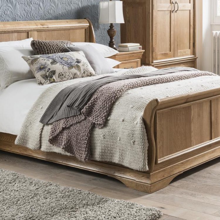 Solid Oak Sleigh Bed 5ft Kingsize, Wood Sleigh Bed King Size