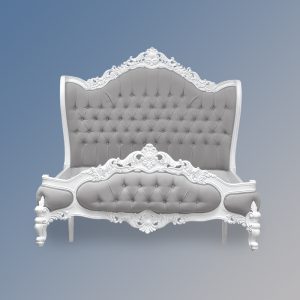 Louis XV Eloise Sleigh Bed - in French White & Grey Twill