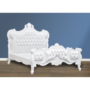 Louis Xv - Isabelle Sleigh Bed in French White and White Faux Leather