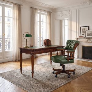 Empire Writing Desk in Chestnut with Green Faux Leather