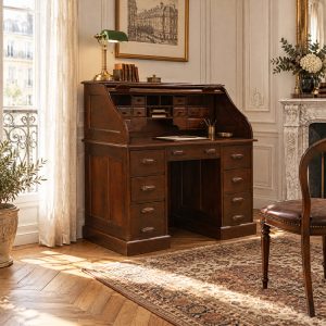 American Roll Top Bureau in solid mahogany wood