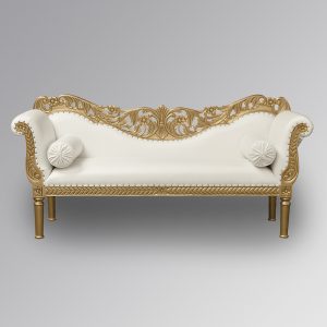 Louis XV Cleopatra Chaise Longue - Gold Leaf Frame with White Faux Leather