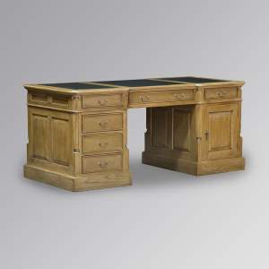 Partner Desk in French Oak and Green Faux Leather (180cm)