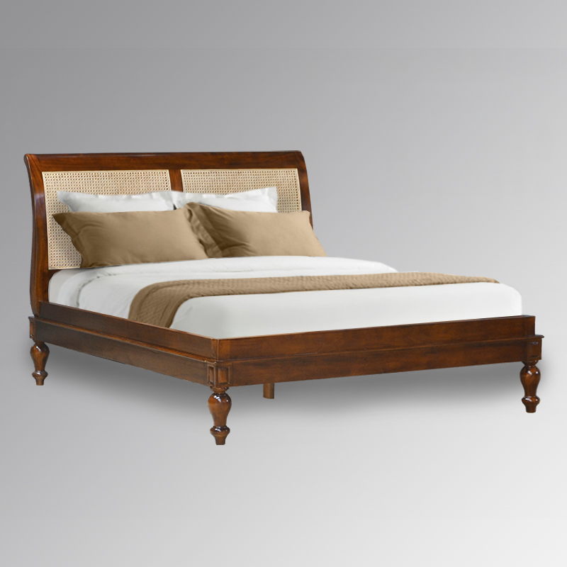 End Sleigh Bed With Rattan Headboard, Rattan Queen Bed Frame
