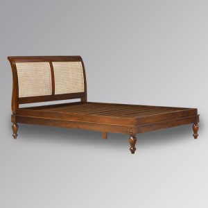 Montparnasse Low End Sleigh Bed with Rattan Headboard in Chestnut