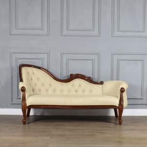 Versailles Chaise Longue in Chestnut Colour and Ivory Damask