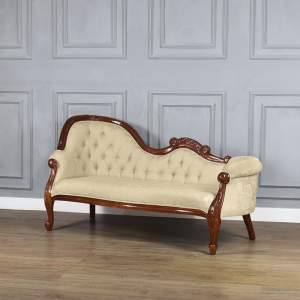 Versailles Chaise Longue in Chestnut Colour and Ivory Damask