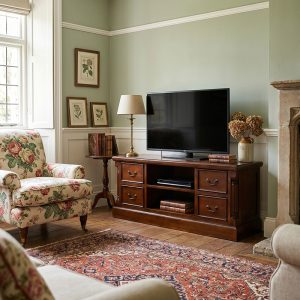 Mahogany Four Drawer TV Media Unit Reeded Columns - Solid Mahogany Wood