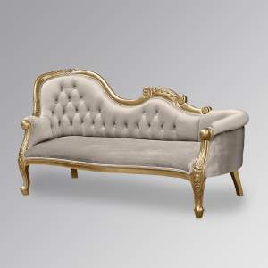 Louis XV - Versailles Single End Chaise Longue - Gold Frame and Gold Sand Upholstery