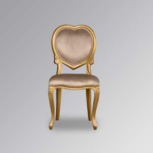 Louis XV Medee Bedroom Chair in Glamour Sand Brushed Velvet with Gold Leaf Frame