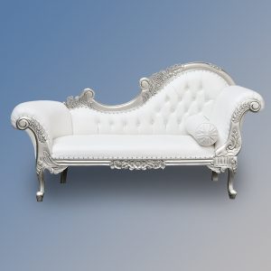 Louis XV Estee Chaise Longue - Silver Leaf with White Faux Leather