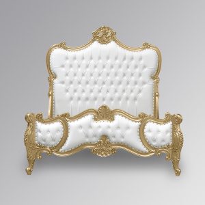 Louis Xv - Genevieve Sleigh Bed in Gold Frame and White Faux Leather
