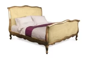 French Versailles D'or - Orleans Bed - Gold Frame - Grey velvet Upholstery