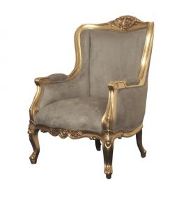 Versailles Gold Wing Chair in grey satin upholstery