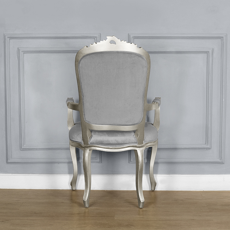 Louis XV Elise Armchair - Grey Velvet with Silver Frame - Image 3