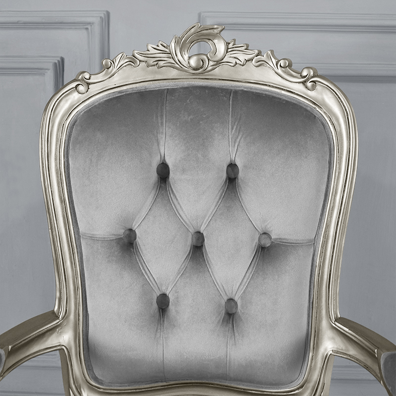 Louis XV Elise Armchair - Grey Velvet with Silver Frame - Image 4