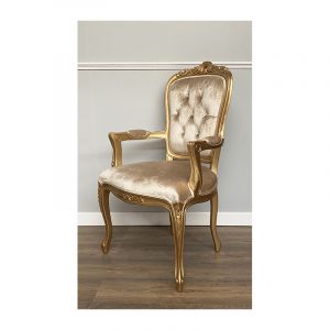 Louis Xv Elise Bedroom Chair - Gold frame & Sand Velvet Upholstery