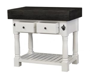 Butchers Block Kitchen Island - Heavy Top - French White Colour with Iron Grey Top
