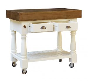 Butchers Block Kitchen Island - Heavy Top - French Ivory Colour with Wheels