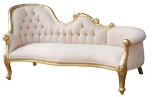 Versailles Single End Chaise Longue in Gold with Ivory Satin upholstery