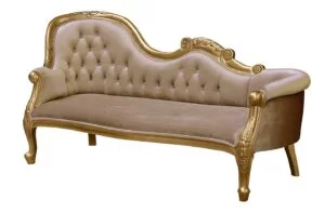 Louis Xv - Versailles Single End Chaise Longue - Gold Frame and Gold Sand Upholstery