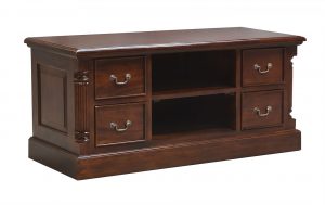 Mahogany Four Drawer TV Media unit with reeded columns - Solid Mahogany wood
