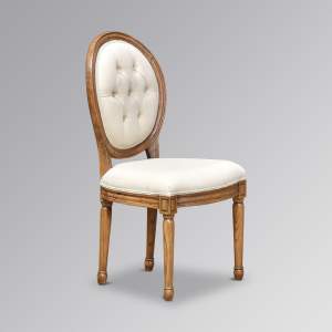 Louis Xv Oval Chair - in French Oak and Oatmeal Linen Upholstery