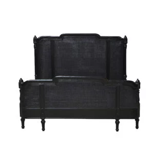 Louis XV Monceau Rattan Sleigh Bed in French Noir
