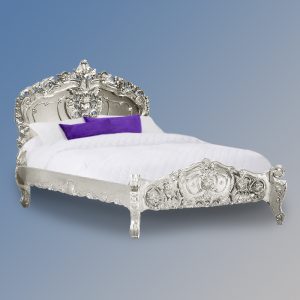 Rococo Sleigh Bed in Silver leaf