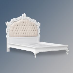Louis XV Patrice Sleigh Bed in French White and Ivory Velvet