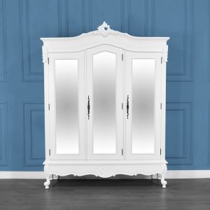 Louis XV Triple Armoire - 3 Mirrored Doors - French White