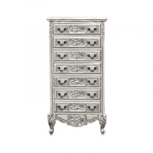 Louis XV 7 Drawer Cabinet in Silver Leaf