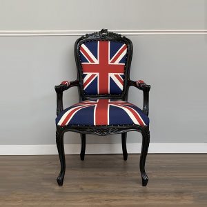 Louis XV Elise Armchair - French Noir Frame with Union Jack