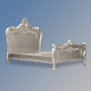 Louis XV Camille Sleigh Bed in Silver Leaf