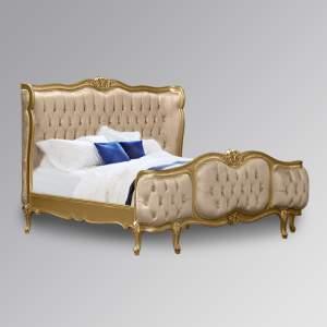 Louis Xv - Esmee Sleigh Bed in Gold Frame and Gold Sand Velvet Upholstery