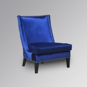 Louis XV Accent Chair - Black Frame & Nautical Blue Velvet Upholstery