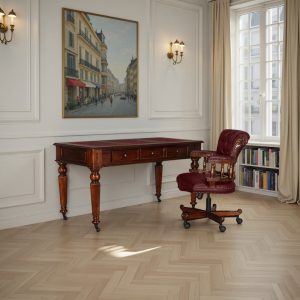 Captains Chair in Mahogany Wood & Oxblood Faux Leather