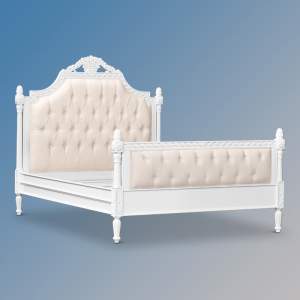 Louis XV Longchamp Bed in French White and Cream Twill Upholstery