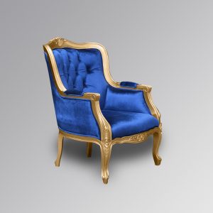 Versailles Gold Wing Chair in Nautical Blue Brushed Velvet Upholstery