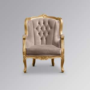 Versailles Gold Wing Chair in Glamour Sand Brushed Velvet Upholstery