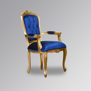 Louis XV Elise Bedroom Chair - Gold Frame & Nautical Blue Velvet Upholstery