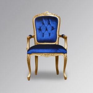 Louis XV Elise Bedroom Chair - Gold Frame & Nautical Blue Velvet Upholstery