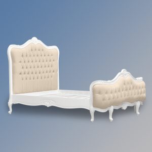 Louis XV - Montauban Sleigh Bed in French White and Cream Twill Upholstery